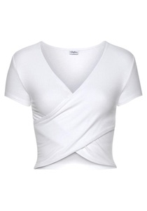 Buffalo, Buffalo Strandshirt Crop-Shirt, Buffalo Kurzarmshirt, mit Wickeloptik und V-Ausschnitt, T-Shirt, figurbetont, Basic