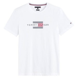 Tommy Hilfiger, Tommy Hilfiger Lines T-Shirt white, T-Shirt Lines mit rundem Ausschnitt, Bio-Baumwolle