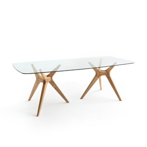 AM.PM, Rechteckiger Esstisch Maricielo aus Glas/Eiche, AM.PM - Rechteckiger Tisch Glas/Eiche Maricielo, 8P, Braun