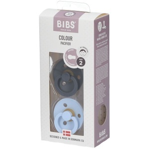 ABC CHEMICALS, BIBIS® Schnuller Babyblau 6-18 Monate, BIBS Colour Schnuller, Latex, Rund, 6-12 Monate, Iron/Baby Blue (2 Stk)