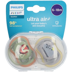 Bomedys NV, Philips Avent Ultra Air SCF085/17 Schnuller 6-18 Monate, Avent Ultra air schnuller 6 monat(e) , Scf085/17 , Grau, Grün , Kunststoff , 10.8x12.6x5 cm , 009225002003