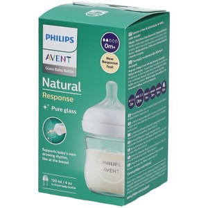 PHILIPS AVENT, Philips Avent Babyflasche SCY930/01 Natural Response 120ml, Philips Avent Natural Response Babyflasche aus Glas 120ml, 0M+ (1 Stk)