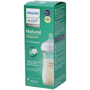 PHILIPS AVENT, Philips Avent Babyflasche Natural Response 240ml, Philips Avent Natural Response Babyflasche aus Glas 250ml, 1M+ (1 Stk)