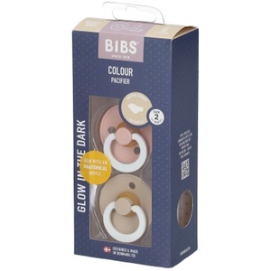 Infinity Pharma, Bibs Anatomisch geformter Sauger Glow Vanille - Blush 6-18 Monate, BIBS Colour Schnuller, Latex, Anatomisch, 6-12 Monate, Blush GLOW/Vanilla GLOW (2 Stk)