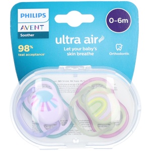 Bomedys NV, Philips Avent Ultra Air Schnuller Sonne - Regenbogen Mädchen 0-6 Monate, Philips Avent Schnuller ultra air, Sonne/Regenbogen für Mädchen, 0-6 Monate (2 Stk)