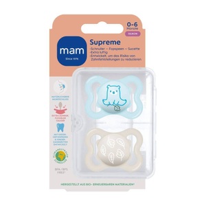 GSA PHARMA, MAM Supreme Fopspeen Silikon Blau 0-6, MAM Supreme Fopspeen Silikon Blau 0-6