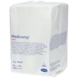 Medicomp, Medicomp Vlieskompr 10x10cm n st (100 Stück), Medicomp® Extra Vliesstoffkompressen unsteril 6-lagig 10 cm x 10 cm