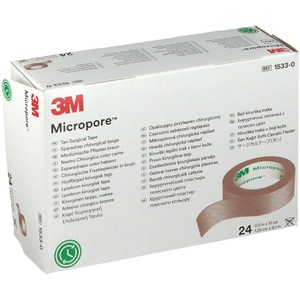3m, 3M Micropore Pansement Adhésif Chirurgical 1.25 x 915 cm 1533, 3M Micropore Rollenpflaster ohne Dispenser 12mmx9.14m hautfarben (24 Stück)
