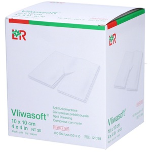 Vliwasoft, Vliwasoft Schlitzkompressen mit Y-Einschnitt 10x10cm steril (50x2 Stück), L&R Vliwasoft® vorgeschnitten 10x10cm