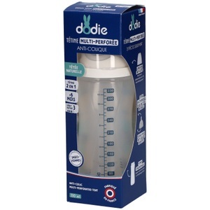 H&H FRANCE, Dodie Babyflasche Sauger Multi-Perforiert Anti-Colic Blau +6M 330 ML, Dodie Babyflasche Sauger Multi-Perforiert Anti-Colic Blau +6M 330 ML