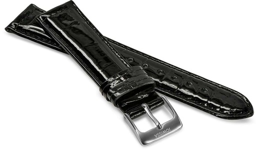 Jowissa, Jowissa Leder Uhrband Glanz Kroko E3.1445.L Schwarz / Silber, Leder Uhrband Glanz E3.1445.L