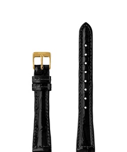 Jowissa, Jowissa Leder Uhrband Glanz Kroko E3.1439.M Schwarz / Gold, Leder Uhrband Glanz E3.1439.M