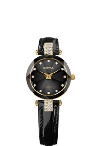Jowissa, Jowissa Facet Strass Schweizer Damenuhr J5.614.S Schwarz / Gold, Facet Strass Schweizer Damenuhr J5.614.S