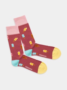 DillySocks, - Socken in Rot mit Essen Motiv/Muster, - Socken in Rot mit Essen Motiv/Muster