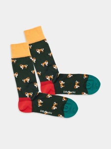 DillySocks, - Socken in Grün mit Hund Motiv/Muster, - Socken in Grün mit Hund Motiv/Muster