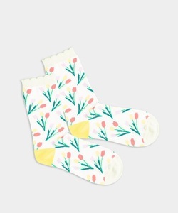 DillySocks, Tulip Treasure - weisse Premium Damen Socken mit Tulpen Motiv - DillySocks, - Damensocken in Weiss mit Blumen Motiv/Muster