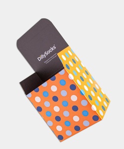 DillySocks, - Geschenkverpackung in Orange mit Punkte Motiv/Muster, - Geschenkverpackung in Orange mit Punkte Motiv/Muster