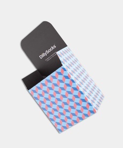 DillySocks, - Geschenkverpackung in Blau mit Dice Geometrisch Motiv/Muster, - Geschenkverpackung in Blau mit Dice Geometrisch Motiv/Muster