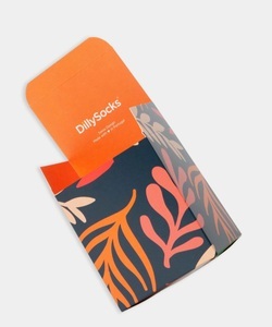 DillySocks, - Geschenkverpackung in Orange mit Blätter Pflanze Motiv/Muster, - Geschenkverpackung in Orange mit Blätter Pflanze Motiv/Muster