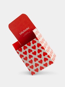 DillySocks, - Geschenkverpackung in Beige Rot mit Herz Motiv/Muster, - Geschenkverpackung in Beige Rot mit Herz Motiv/Muster