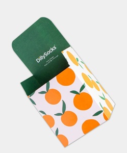 DillySocks, - Geschenkverpackung in Orange mit Früchte Motiv/Muster, - Geschenkverpackung in Orange mit Früchte Motiv/Muster