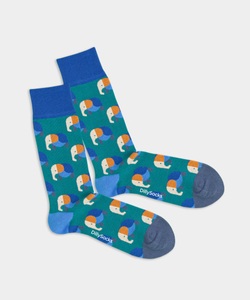DillySocks, DillySocks - Socken ELEVATED ELEPHANT - petrol/orange/hellblau - Biobaumwolle/Polyamid (PA)/Elastan, - Socken in Blau mit Tier Motiv/Muster