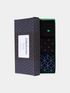 DillySocks, Black Box - 3er Pack Socken Geschenkbox mit Linien und Punkte Muster - DillySocks, - Socken-Geschenkbox in Schwarz mit Punkte Dice Motiv/Muster