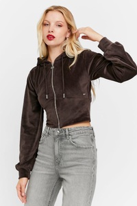 Tally Weijl Samt Crop Jacke - Dark Brown L Damen