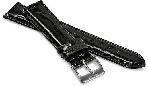 Jowissa, Jowissa Leder Uhrband Glanz Kroko E3.1445.L Schwarz / Silber, Leder Uhrband Glanz E3.1445.L