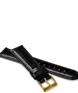 Jowissa, Jowissa Leder Uhrband Glanz Kroko E3.1439.L Schwarz / Gold, Leder Uhrband Glanz E3.1439.L