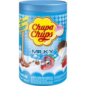 Chupa Chups, Chupa Chups Lollipop diverse Sorten, 100 Stück, Chupa Chups Milky 100er Dose
