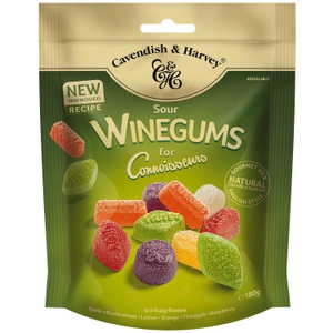 Cavendish, Cavendish & Harvey Saure Weingummis mit Fruchtgeschmack, Winegums for Connoisseurs Sour - 180g