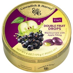 Cavendish & Harvey, Cavendish & Harvey Double Fruit Drops Blackcurrant with Apple Filling 175g, Johannisbeer Drops gefüllt mit Apfel - 175g