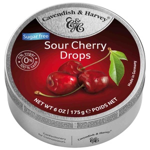 Cavendish & Harvey, Cavendish & Harvey Sour Cherry Drops sugarfree 175g, Cavendish & Harvey Sour Cherry Drops sugarfree