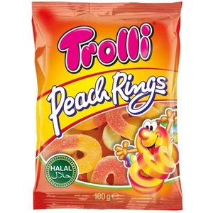 Trolli, Trolli Peach Rings Halal 100g, Trolli Peach Rings Halal 100g