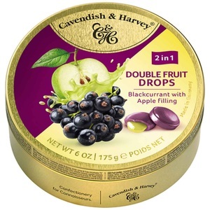 Cavendish & Harvey, Cavendish & Harvey Double Fruit Drops Blackcurrant with Apple Filling 175g, Johannisbeer Drops gefüllt mit Apfel - 175g