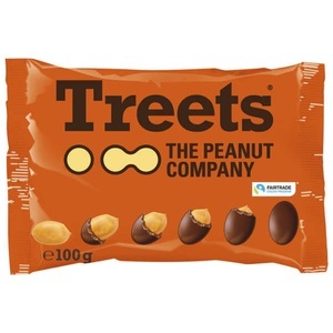 undefined, Treets The Peanut Company Peanuts 100g 25 % Erdnüsse in 51 % Milchschokolade mit braunem Zuckerüberzug, Treets Peanut Milk Chocolat 100g
