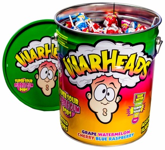 Warheads, Warheads Super Sour Bubble Gum Pops Eimer 19g