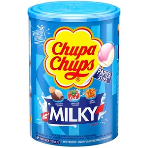 Chupa Chups, Chupa Chups Lollipop diverse Sorten, 100 Stück, Chupa Chups Milky 100er Dose