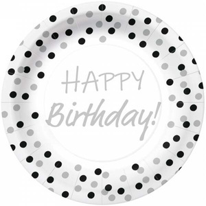 undefined, Pappteller Happy Birthday silber rund 10 Stück, Pappteller Happy Birthday silber rund 10 Stück