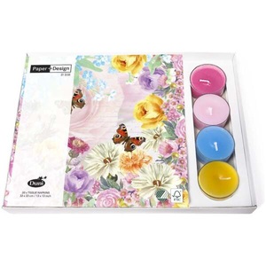 undefined, Kombibox 20 Servietten & 4 Teelichter Butterfly, Kombibox 20 Servietten & 4 Teelichter Butterfly