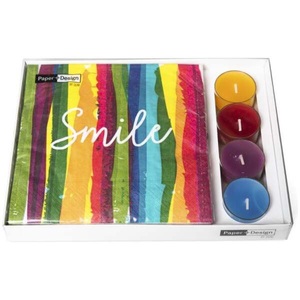 undefined, Kombibox 20 Servietten & 4 Teelichter Smile, Kombibox 20 Servietten & 4 Teelichter Smile