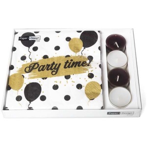 undefined, Kombibox 20 Servietten & 4 Teelichter Party Time, Kombibox 20 Servietten & 4 Teelichter Party Time