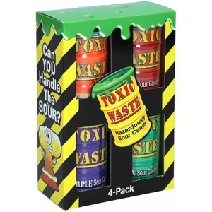 Toxic Waste, Toxic Waste 4-pack Yellow Drums, 4 x 42g, Toxic Waste Assorted Drum 4x42g