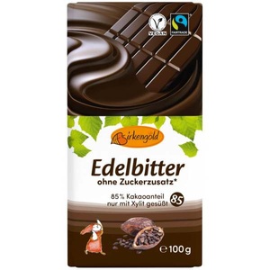 Birkengold, Birkengold Schokolade Edelbitter Zuckerfrei 100g, Birkengold Schokolade Edelbitter Zuckerfrei 100g