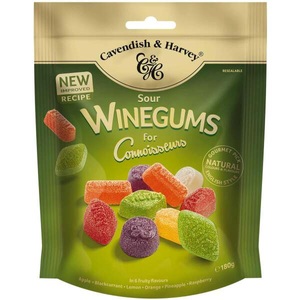 Cavendish, Cavendish & Harvey Saure Weingummis mit Fruchtgeschmack, Winegums for Connoisseurs Sour - 180g