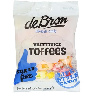 De bron, De Bron Fruitjuice Toffees, 90g, de Bron Fruitjuice Toffees sugarfree 90g