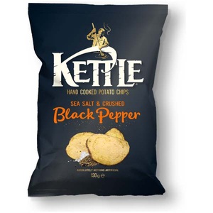 Kettle Chips, Kettle Hand cooked Chips Sea Salt & Black Pepper 130g, Kettle Chips Sea Salt & Crushed Black Pepper 130g Handfrittierte Kartoffel Chips