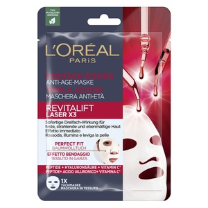 L'Oréal, Revitalift Laser X3 Dreifach-power Anti-age Tuchmaske Mit Peptiden, Hyaluronsäure Und Vitamin C Damen 28g, L'ORÉAL Dermo Expertise Revitalift Laser X3 Anti-Age-Maske (28g)