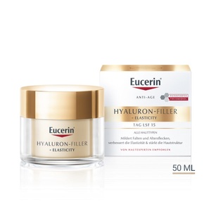 Eucerin, Eucerin® Hyaluron-Filler + Elasticity Tagespflege, Eucerin® Hyaluron-Filler + Elasticity Tagespflege LSF 15 ? Gesichtscreme zur Minderung tiefer Falten ? Anti-Aging Creme gegen Altersflecken